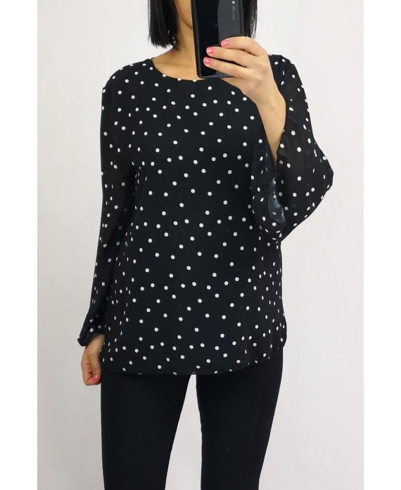 BLOUSE VOILAGE A POIS 0505 NOIR