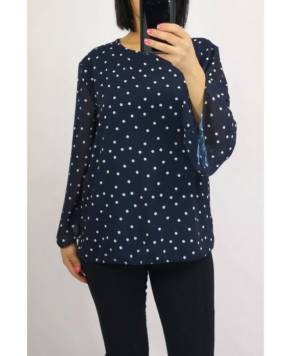 BLOUSE VOILAGE A POIS 0505 MARINE