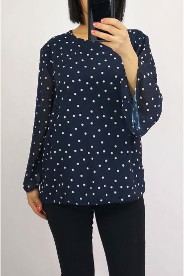 BLOUSE VOILAGE A POIS 0505 MARINE