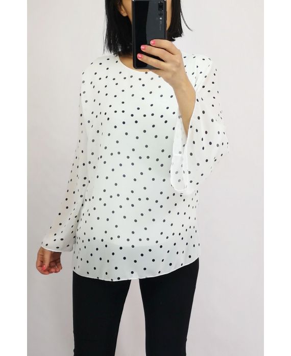 BLOUSE VOILAGE A POIS 0505 BLANC