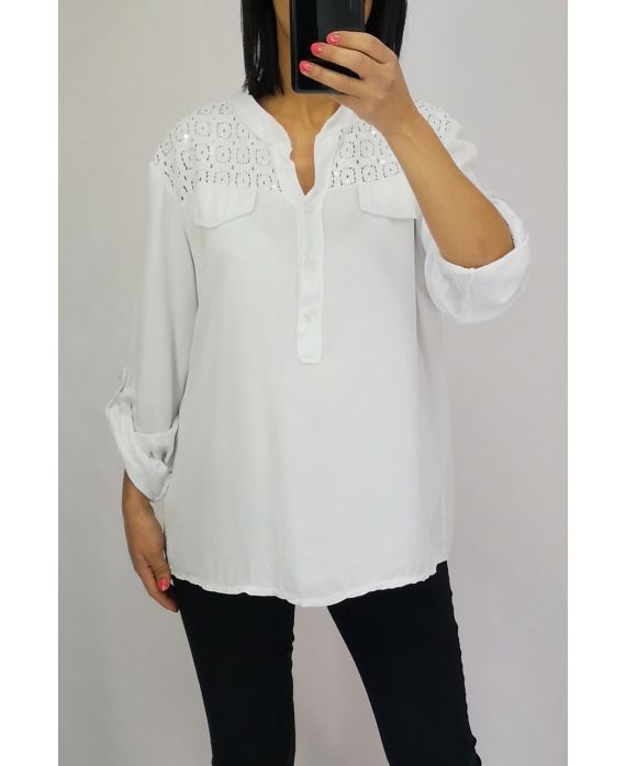 BLUSA PAILLETE ENCAJE 0554 BLANCO