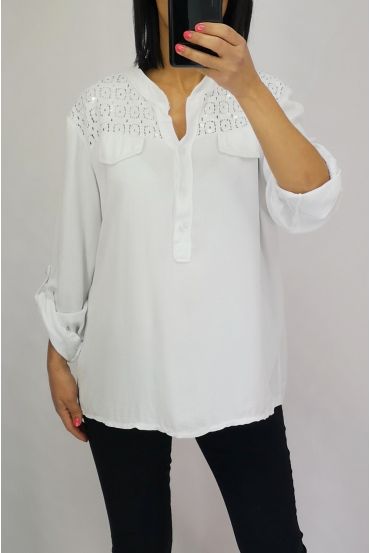 BLUSA PAILLETE ENCAJE 0554 BLANCO