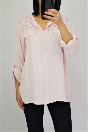 BLUSA PAILLETE ENCAJE 0554 ROSA