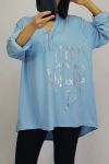 BLUSE SILBER SCHRIFT 0552 BLAUEN HIMMEL