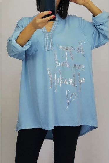 BLOUSE ARGENTE SCHRIFTEN 0552 BLAUWE LUCHT