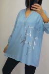 BLUSE SILBER SCHRIFT 0552 BLAUEN HIMMEL