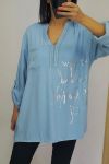 BLUSE SILBER SCHRIFT 0552 BLAUEN HIMMEL