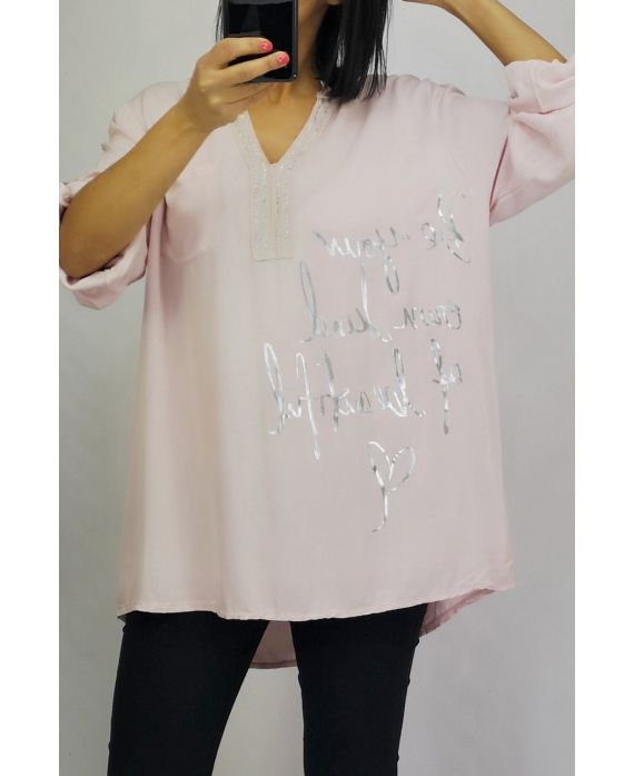 BLUSE SILBER SCHRIFT 0552 ROSA