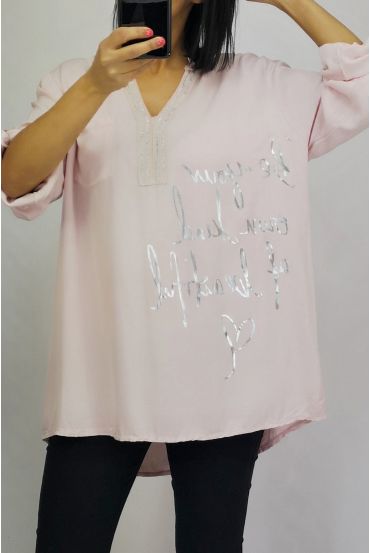 BLUSE SILBER SCHRIFT 0552 ROSA