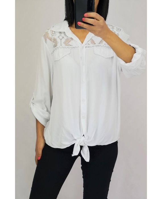 BLOUSE HAS TIE GLITTER 0555 WHITE