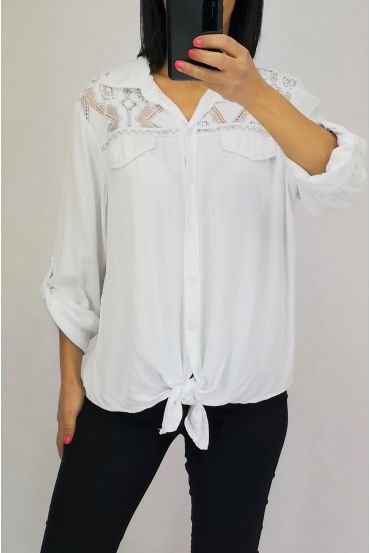 BLOUSE HAS TIE GLITTER 0555 WHITE