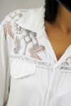 BLOUSE HAS TIE GLITTER 0555 WHITE