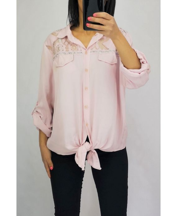 BLOUSE HEEFT TIE GLITTER 0555 ROZE