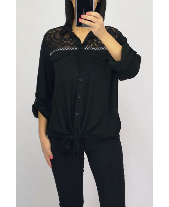 BLOUSE HAS TIE GLITTER 0555 BLACK