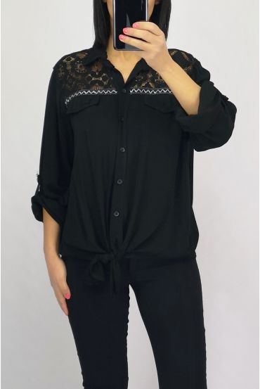 BLUSE HAT KNÜPFEN PAILLETTEN 0555 SCHWARZ