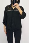 BLUSE HAT KNÜPFEN PAILLETTEN 0555 SCHWARZ