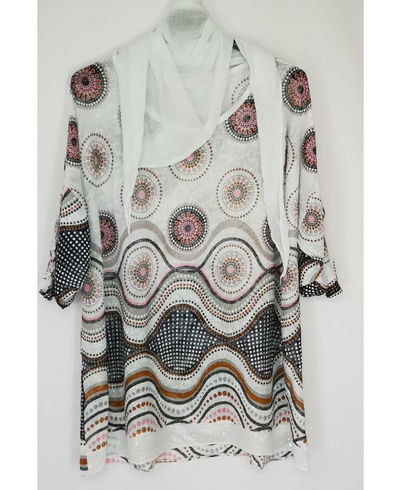 LARGE SIZE T-SHIRT + SCARF 0557 WHITE