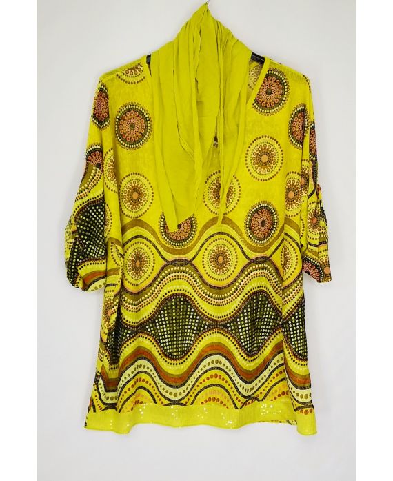 GRANDE TAILLE T-SHIRT + FOULARD 0557 JAUNE