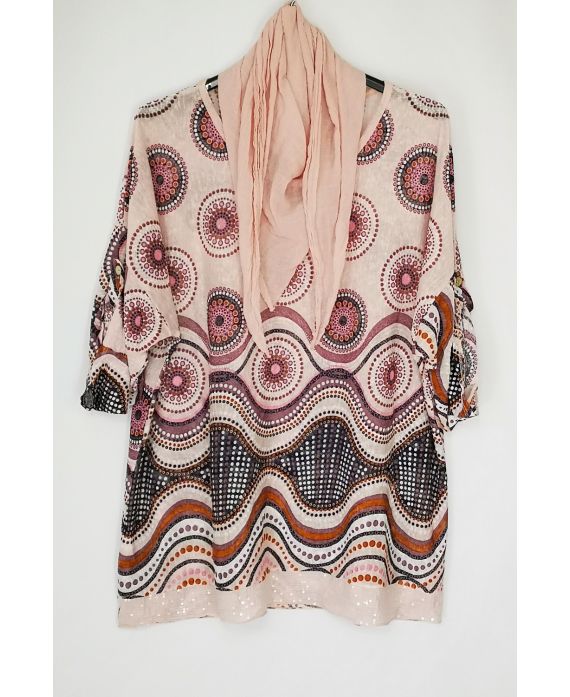 LARGE SIZE T-SHIRT + SCARF 0557 PINK