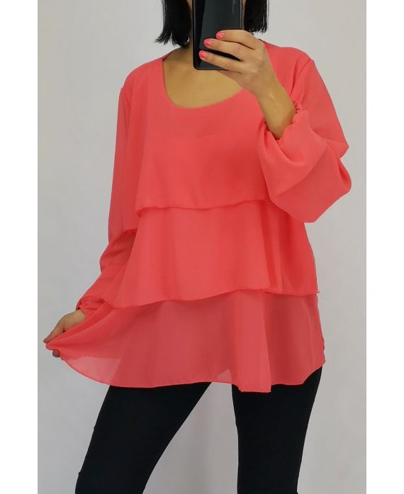 TUNIC HAS RUFFLED 0514 CORAL