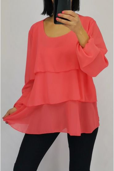 TUNIC HAS RUFFLED 0514 CORAL