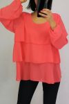 TUNIC HAS RUFFLED 0514 CORAL