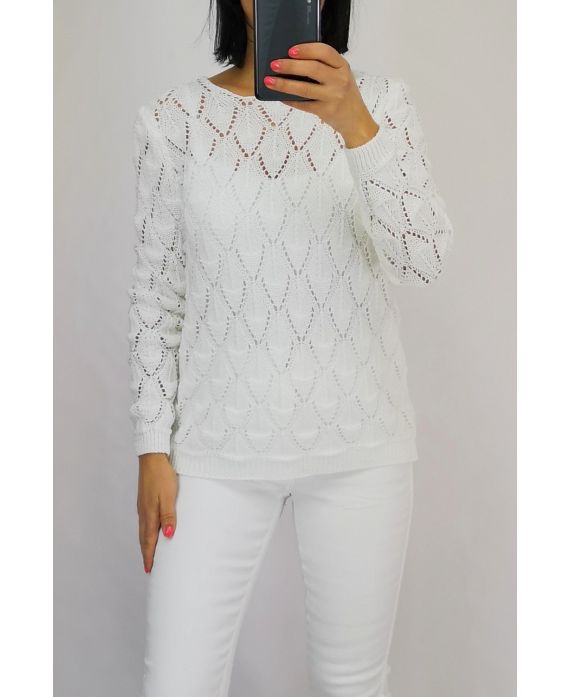 SWETER SIATKA AJOUREE 0528 BIAŁY