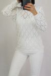 KNIT PULLOVER AJOUREE 0528 WHITE