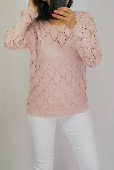 KNIT PULLOVER AJOUREE 0528 ROSE