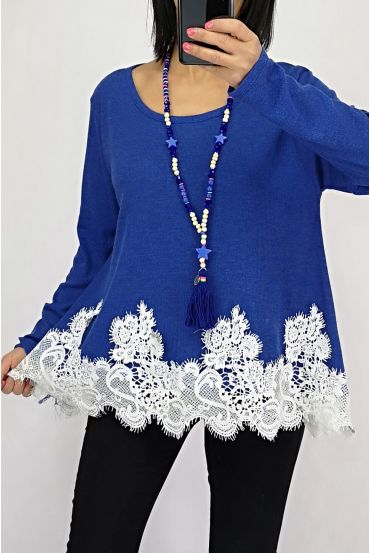 PULL BASE DENTELLE 0534 BLEU ROYAL