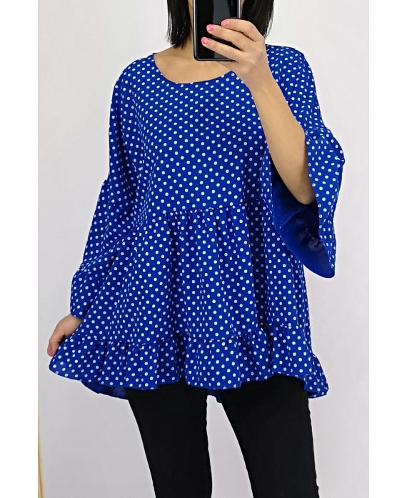 TUNIC TOP HAS POLKA DOT BOHEME 0563 ROYAL BLUE