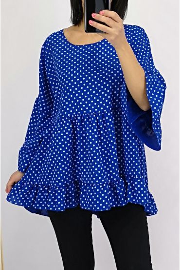 TUNIC TOP HAS POLKA DOT BOHEME 0563 ROYAL BLUE