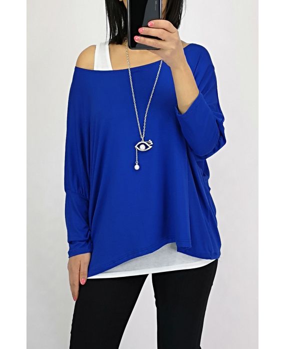 T-SHIRT 2 PEZZI + COLLANA 0562 BLU ROYAL