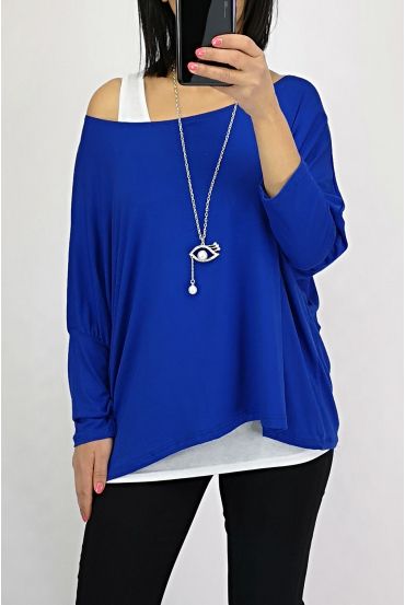 T-SHIRT 2 PEZZI + COLLANA 0562 BLU ROYAL