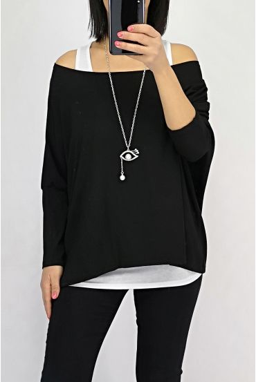 T-SHIRT 2 PEZZI + COLLANA 0562 NERO