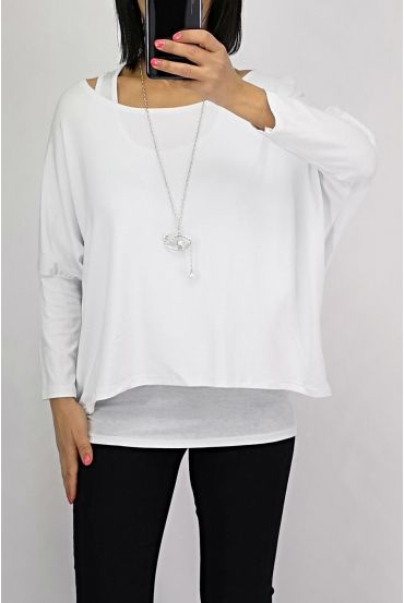 T-SHIRT 2 PEZZI + COLLANA 0562 BIANCO