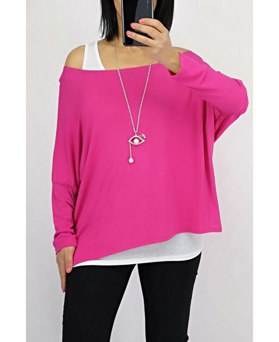 T-SHIRT 2 PEZZI + COLLANA 0562 FUSHIA