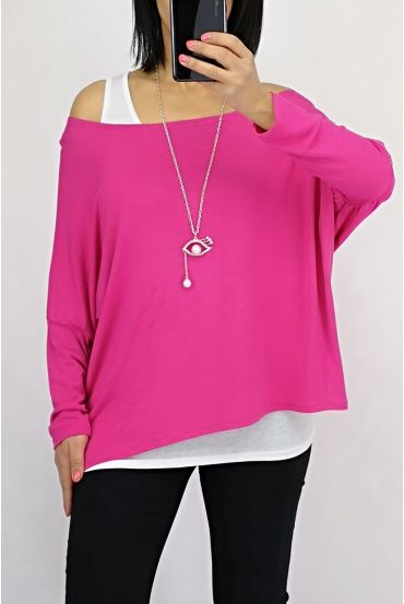 T-SHIRT 2 PEZZI + COLLANA 0562 FUSHIA