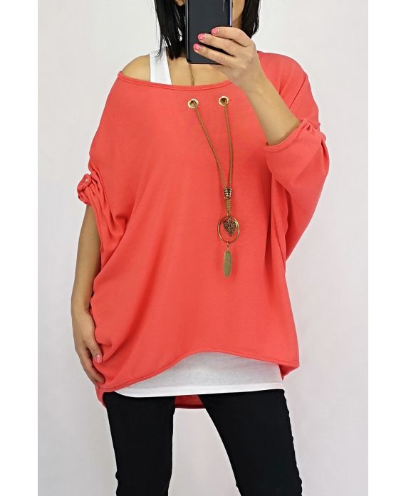 T-SHIRT 2 PIECES BIJOU INTEGRE 0560 CORAIL