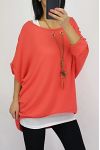 T-SHIRT 2 PIECES BIJOU INTEGRE 0560 CORAIL