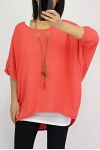 T-SHIRT 2 PIECES BIJOU INTEGRE 0560 CORAIL