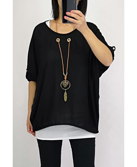 T-SHIRT 2 STUKS SIERADEN GEÏNTEGREERDE 0560 ZWART