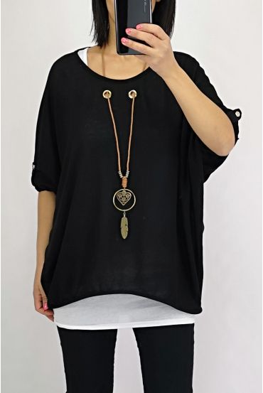 T-SHIRT 2 STUKS SIERADEN GEÏNTEGREERDE 0560 ZWART