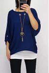 T-SHIRT 2 PIECES BIJOU INTEGRE 0560 BLEU MARINE