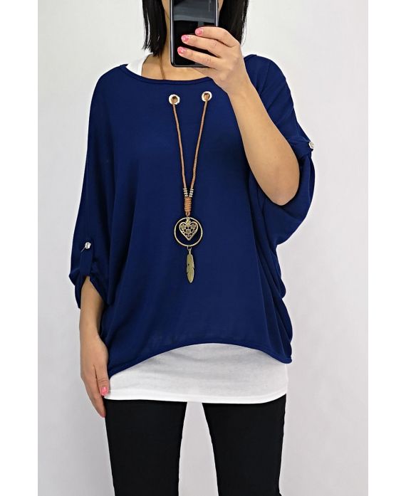 T-SHIRT 2 STUKS SIERADEN GEÏNTEGREERDE 0560 NAVY BLAUW