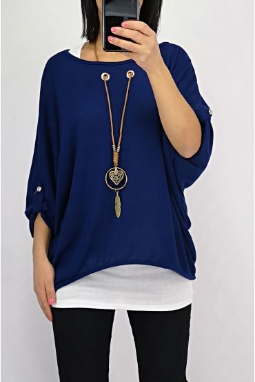 T-SHIRT 2 STUKS SIERADEN GEÏNTEGREERDE 0560 NAVY BLAUW