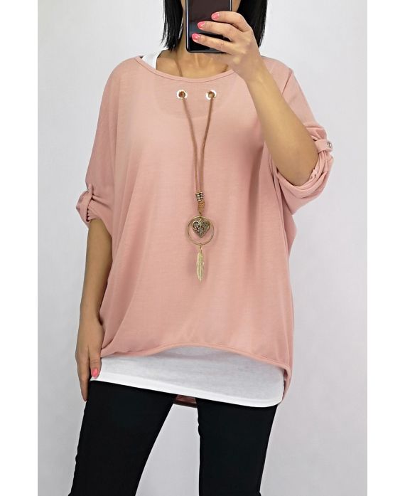 T-SHIRT 2 PIECES BIJOU INTEGRE 0560 ROSE