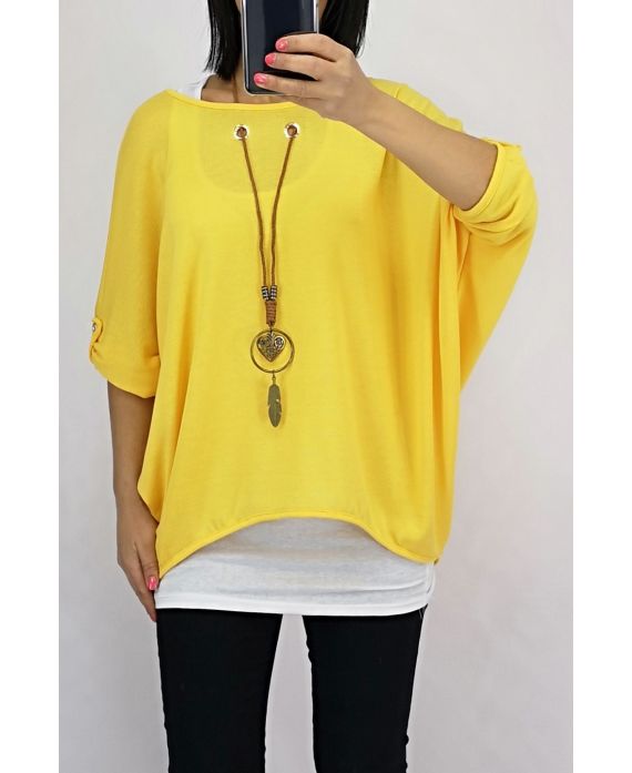 T-SHIRT 2 PIECES BIJOU INTEGRE 0560 JAUNE