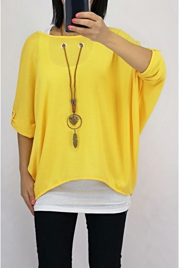 T-SHIRT 2 PIECES BIJOU INTEGRE 0560 JAUNE