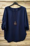 GRANDE TAILLE TOP + COLLIER 0568 BLEU MARINE